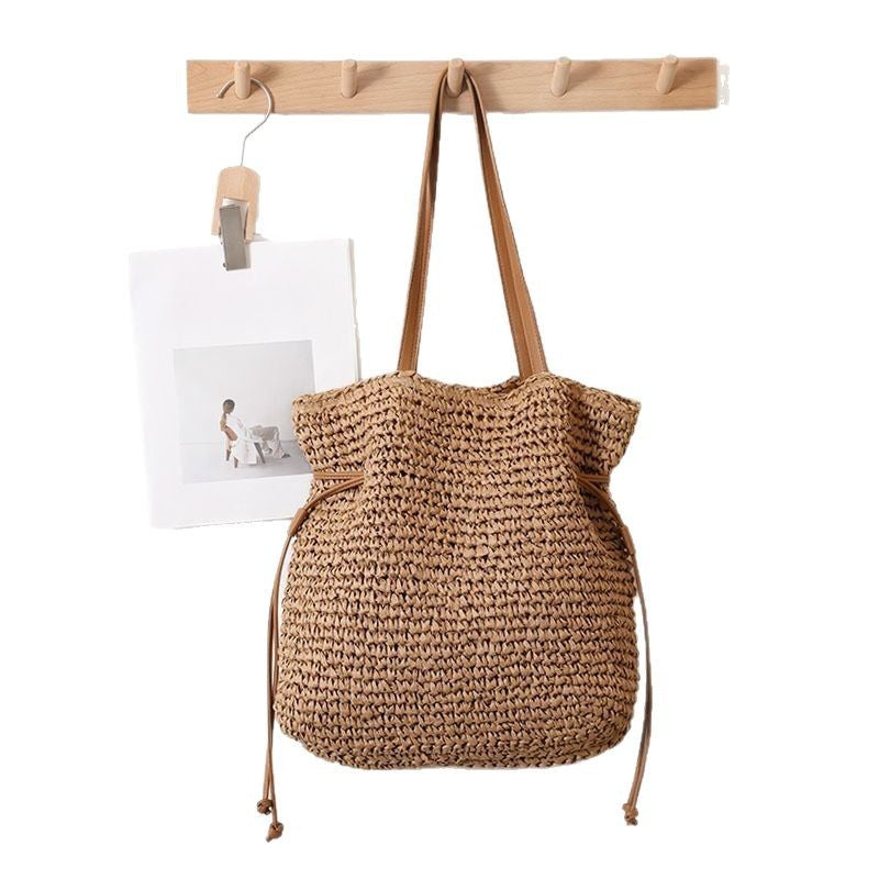 Sarah Express Braided Straw Drawstring Shoulder Bag