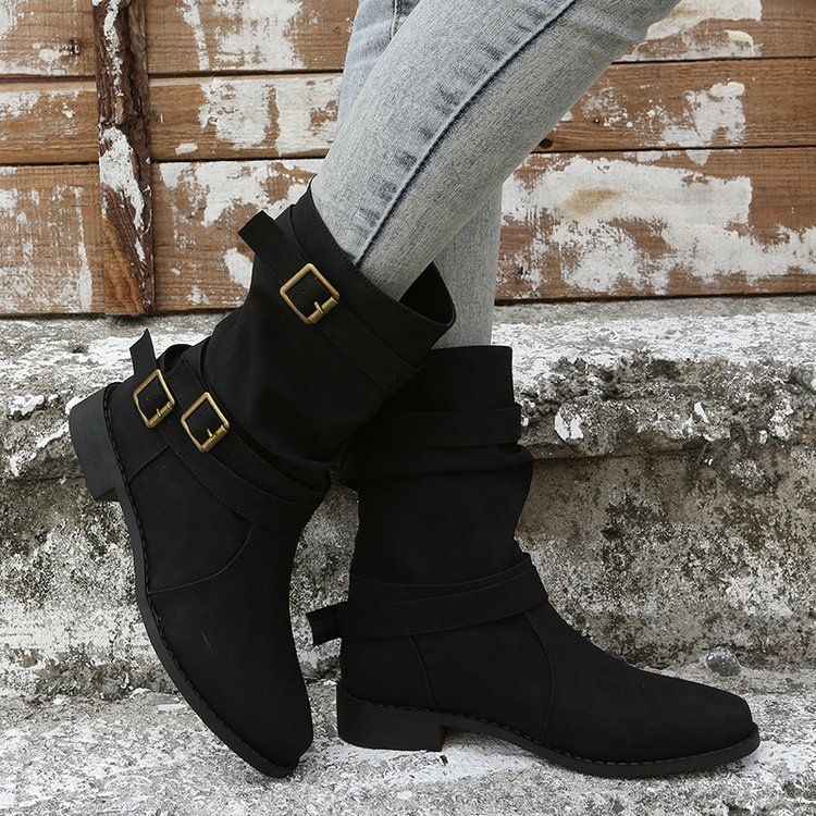 Sarah Express Vintage Buckle Combat Boots