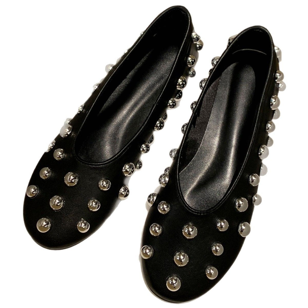 Sarah Express Black Studded Ballet Flats Slip-On Shoes Black