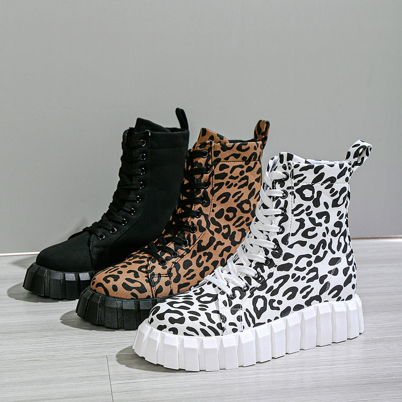 Sarah Express Platform Leopard Print Lace-Up Boots