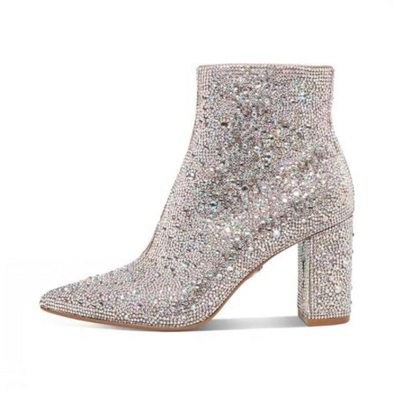 Sarah Express Rhinestone Embellished Suede Ankle Boots