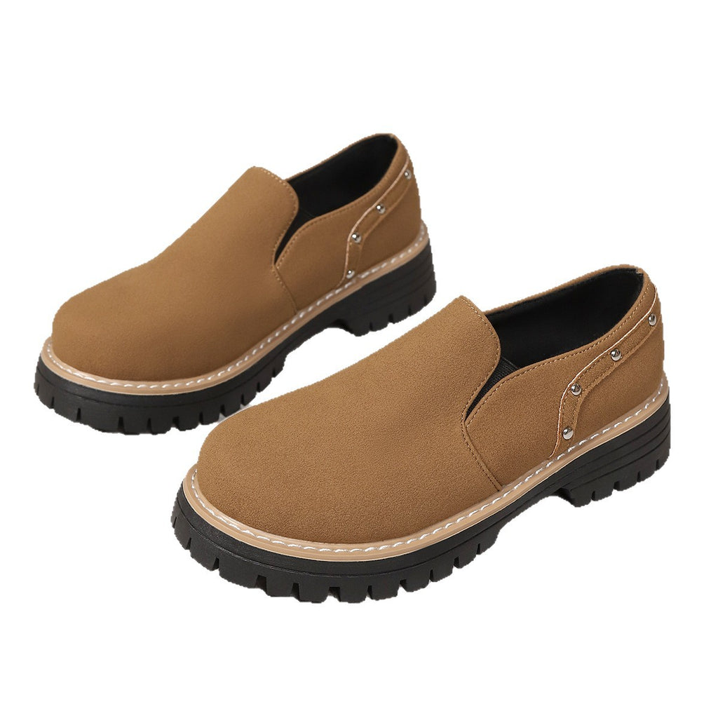 Sarah Express Women's Rivet Slip-On Chunky Heel Shoes