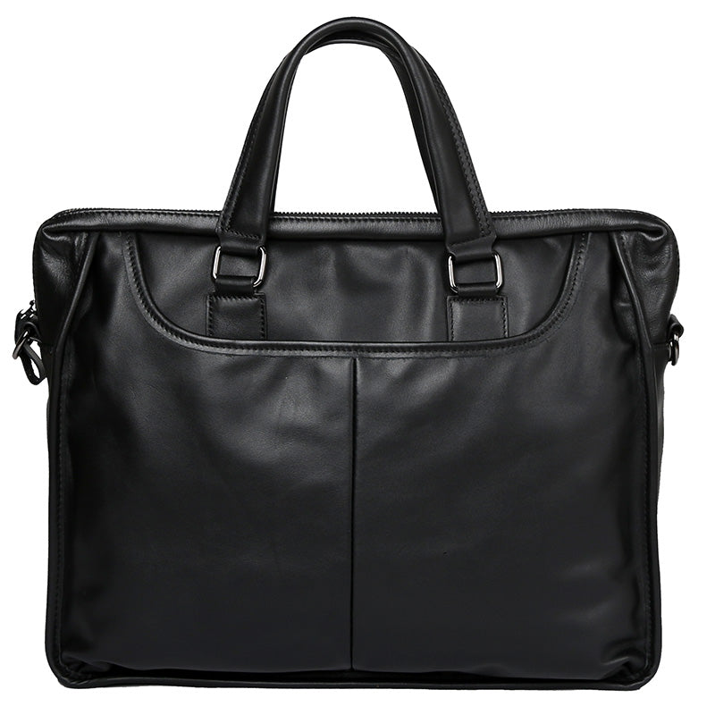 Sarah Express Structured Leather Laptop Briefcase Black