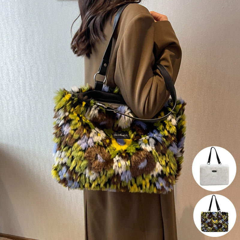Sarah Express Plush Floral Shoulder Tote Bag