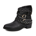 Sarah Express Punk Rivet Metal Buckle Ankle Boots Black