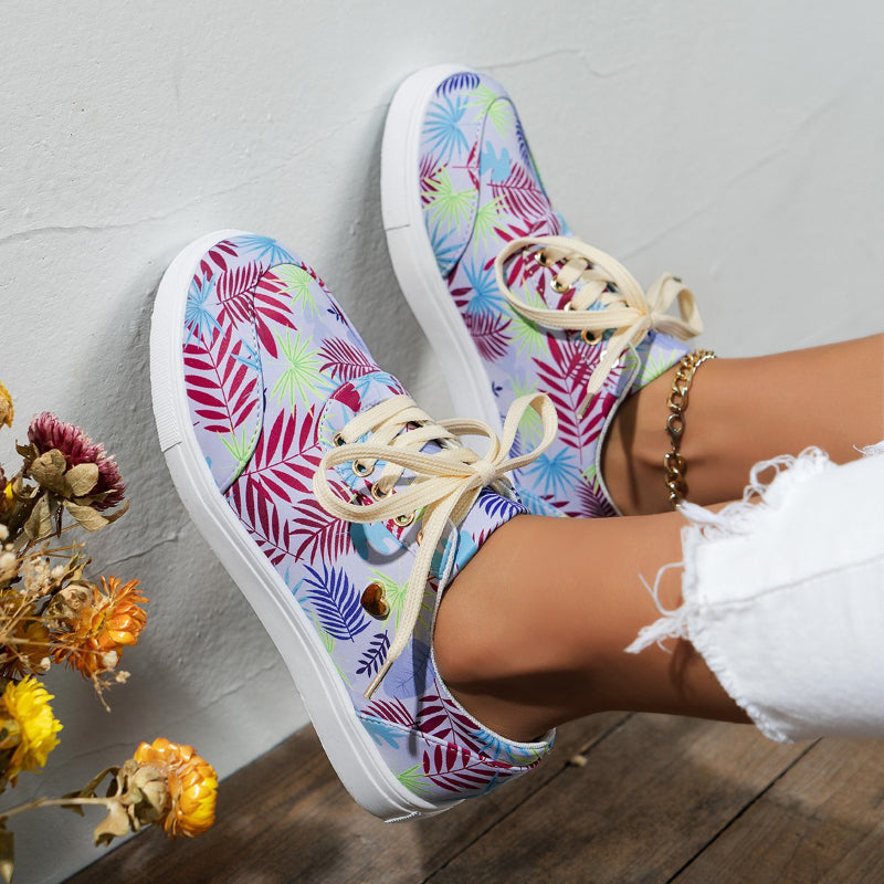Sarah Express Women's Leaf Print Canvas Lace-Up Sneakers