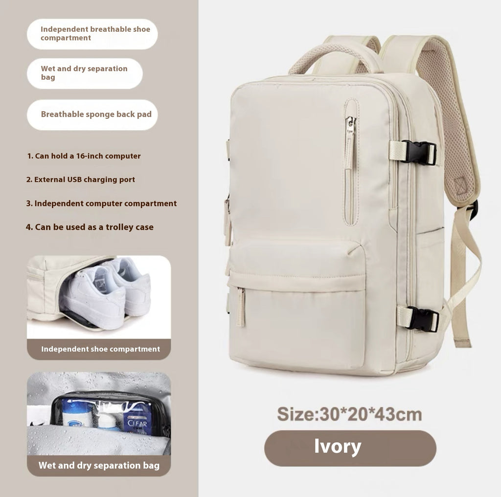 Sarah Express Large Capacity Travel Backpack with Shoe Compartment Beige M