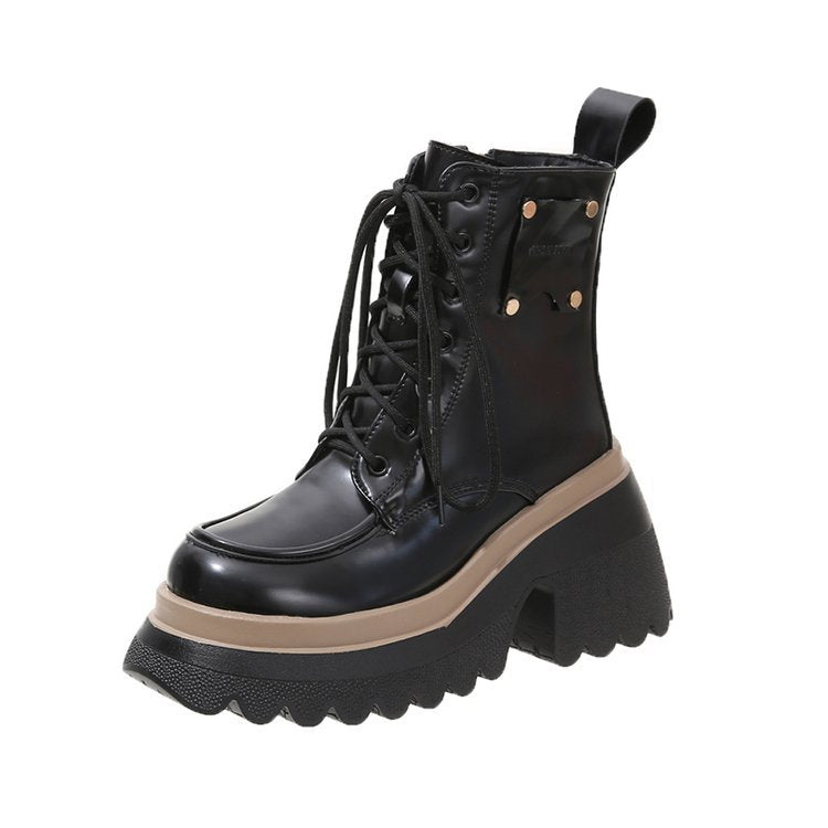 Sarah Express Women's Casual Platform Lace-Up Boots Black Single Liner