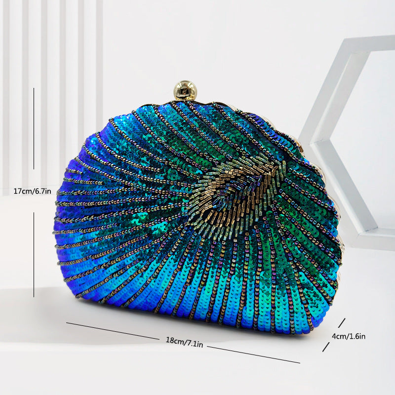 Sarah Express Vintage Beaded Peacock Pattern Crossbody Handbag