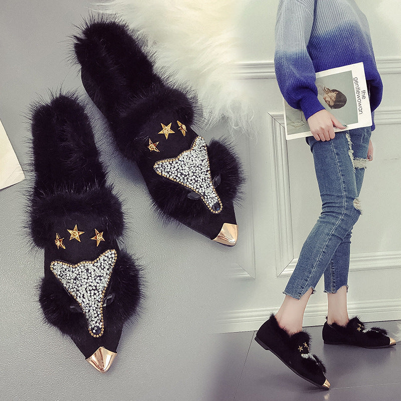 Sarah Express Suede Pointed Toe Fur Lined Flats