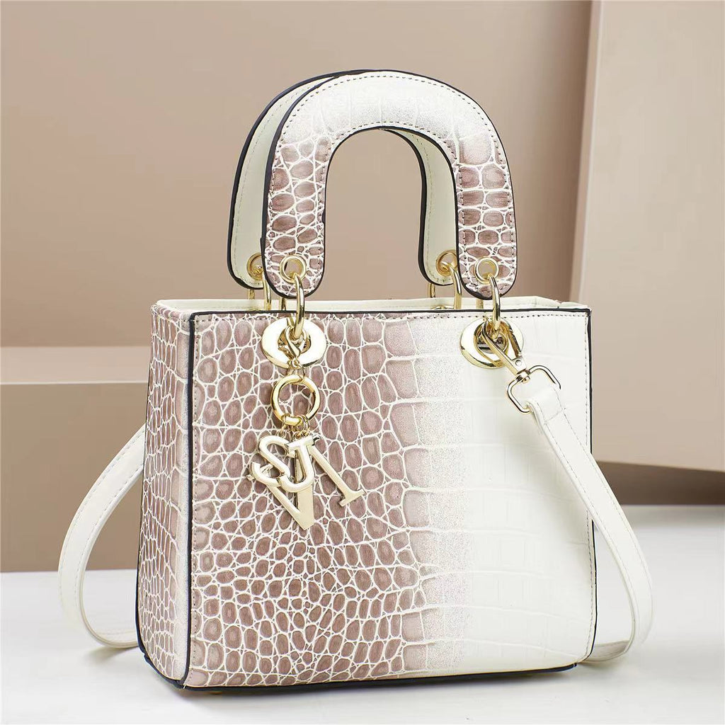 Sarah Express Structured Snakeskin Pattern Messenger Handbag Snakeskin Beige