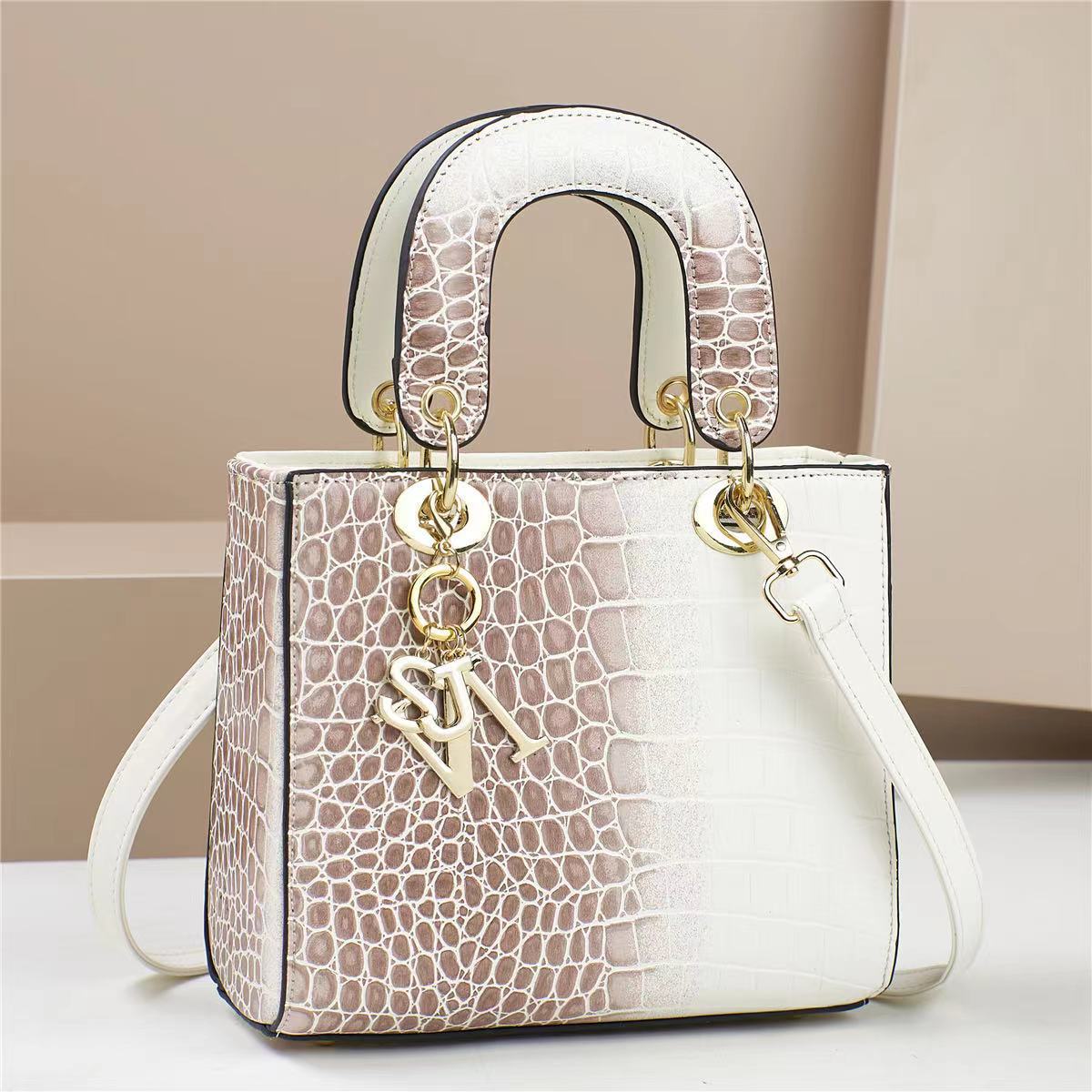 Sarah Express Structured Snakeskin Pattern Messenger Handbag Snakeskin Beige