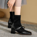 Sarah Express Vintage Square Toe Chunky Heel Boots Black Ordinary
