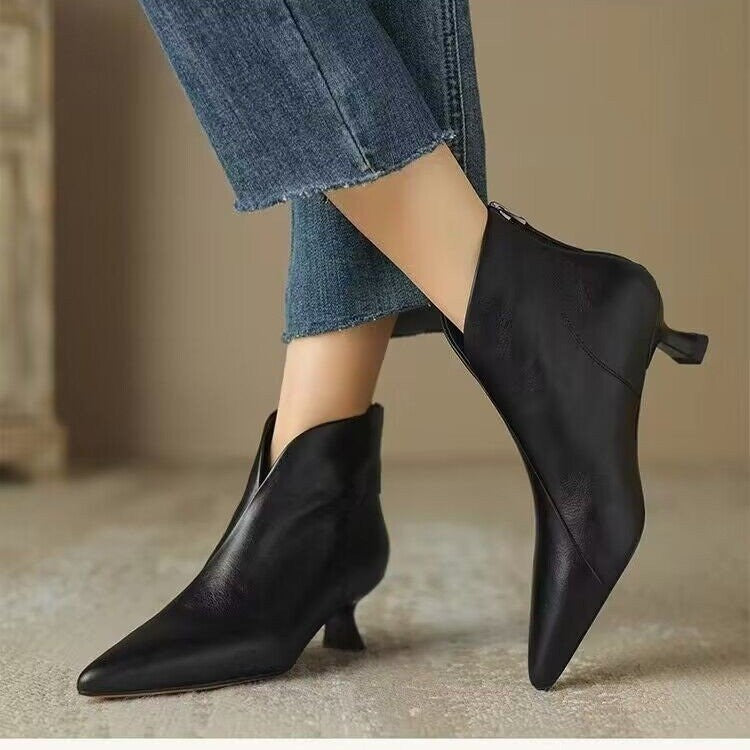 Sarah Express Pointed Toe Kitten Heel Ankle Boots