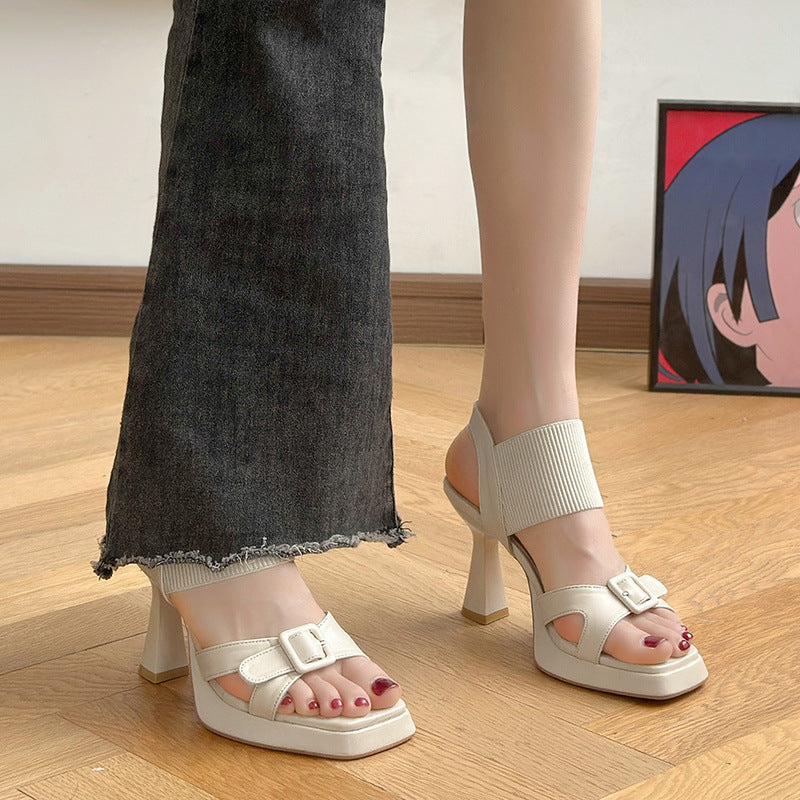 Sarah Express Suede Square Toe Stiletto Sandals