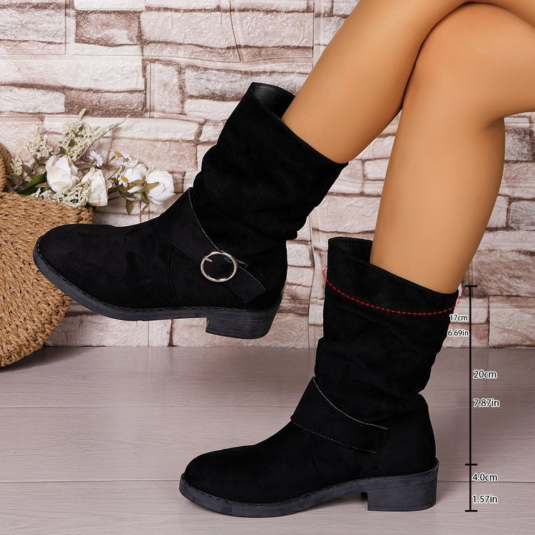 Sarah Express Suede Chunky Heel Cutout Ankle Boots