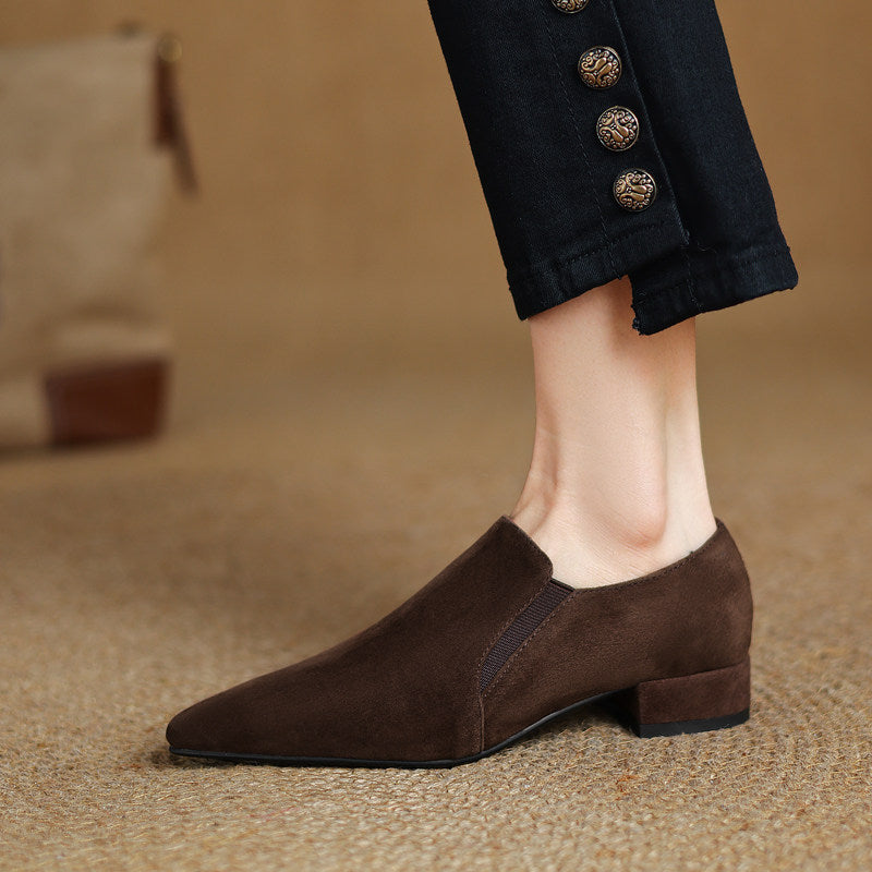 Sarah Express Suede Texture Pointed Toe Low Heel Shoes