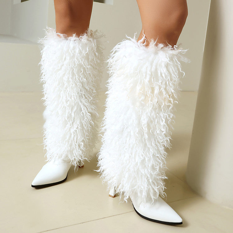 Sarah Express Fuzzy Pointed Toe Stiletto Ankle Boots