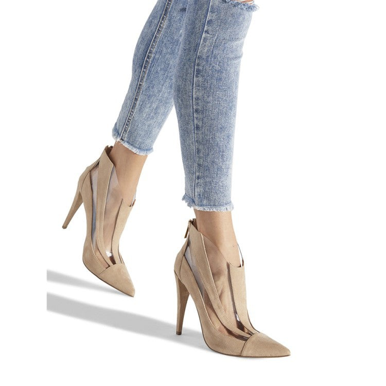 Sarah Express Pointed Toe Cutout Stiletto Sandals Beige