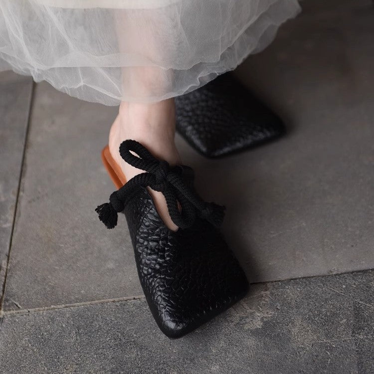 Sarah Express Square-Toe Retro Bow Tie Slide Sandals