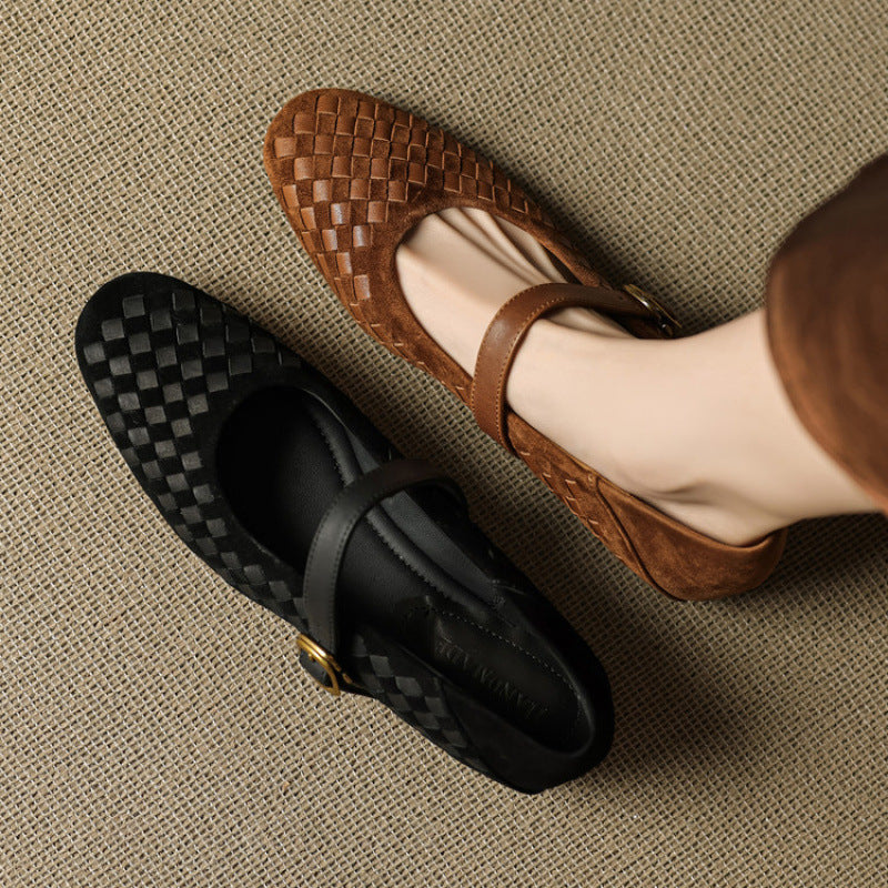 Sarah Express Woven Sheepskin Leather Mary Jane Flats