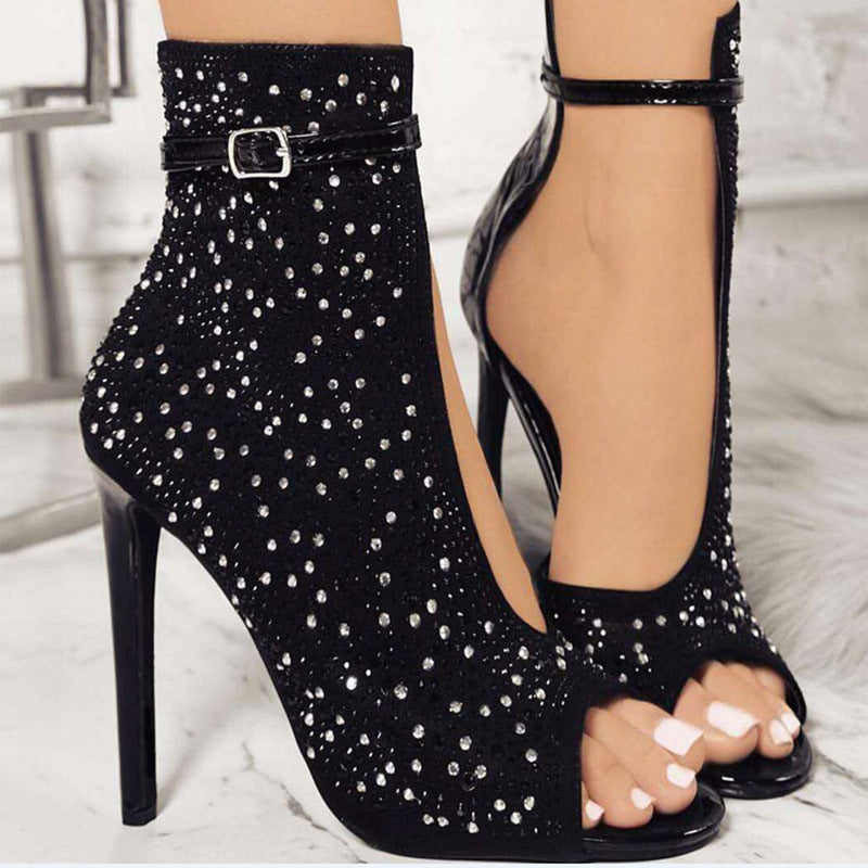 Sarah Express Rhinestone Embellished Suede Ankle Sandals