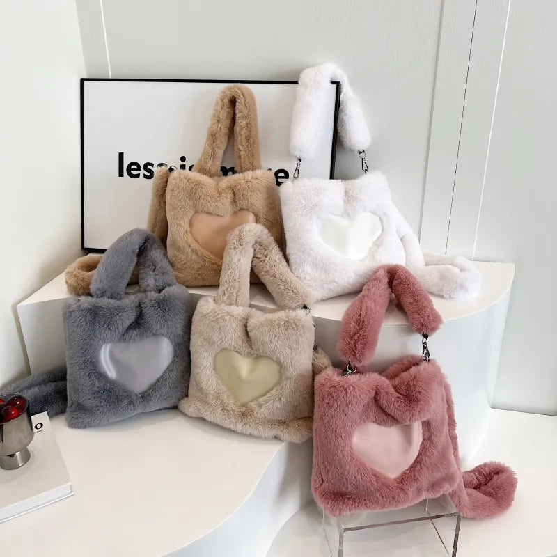Sarah Express Plush Heart Detail Messenger Bag