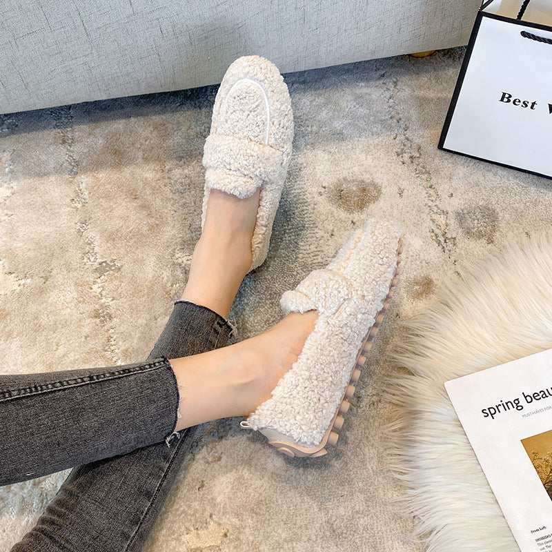Sarah Express Plush Lamb Wool Slip On Loafers White