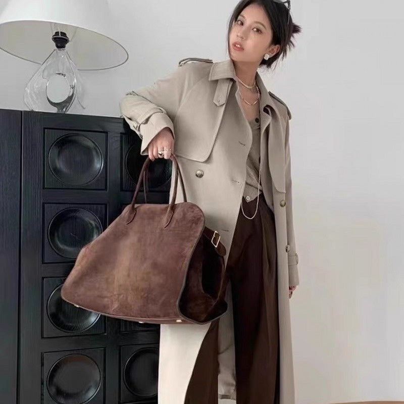 Sarah Express Textured Suede Commuter Tote Handbag