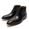 Sarah Express Men's Pointed Toe Lace-Up Leather Boots Black