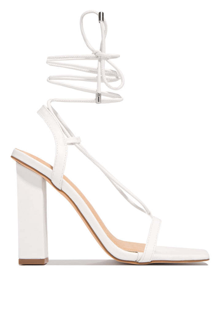 Sarah Express Lace-Up Strappy Square Toe Party Heels White