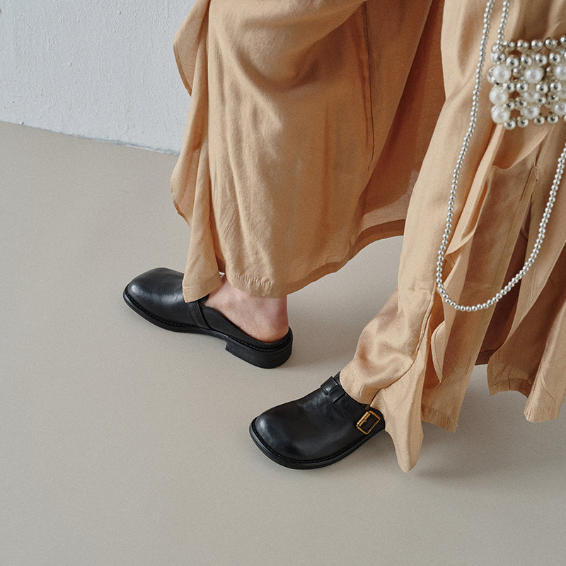 Sarah Express Full Grain Leather Buckle Mules