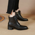 Sarah Express Retro Cowhide Leather Chunky Ankle Boots Black Thin