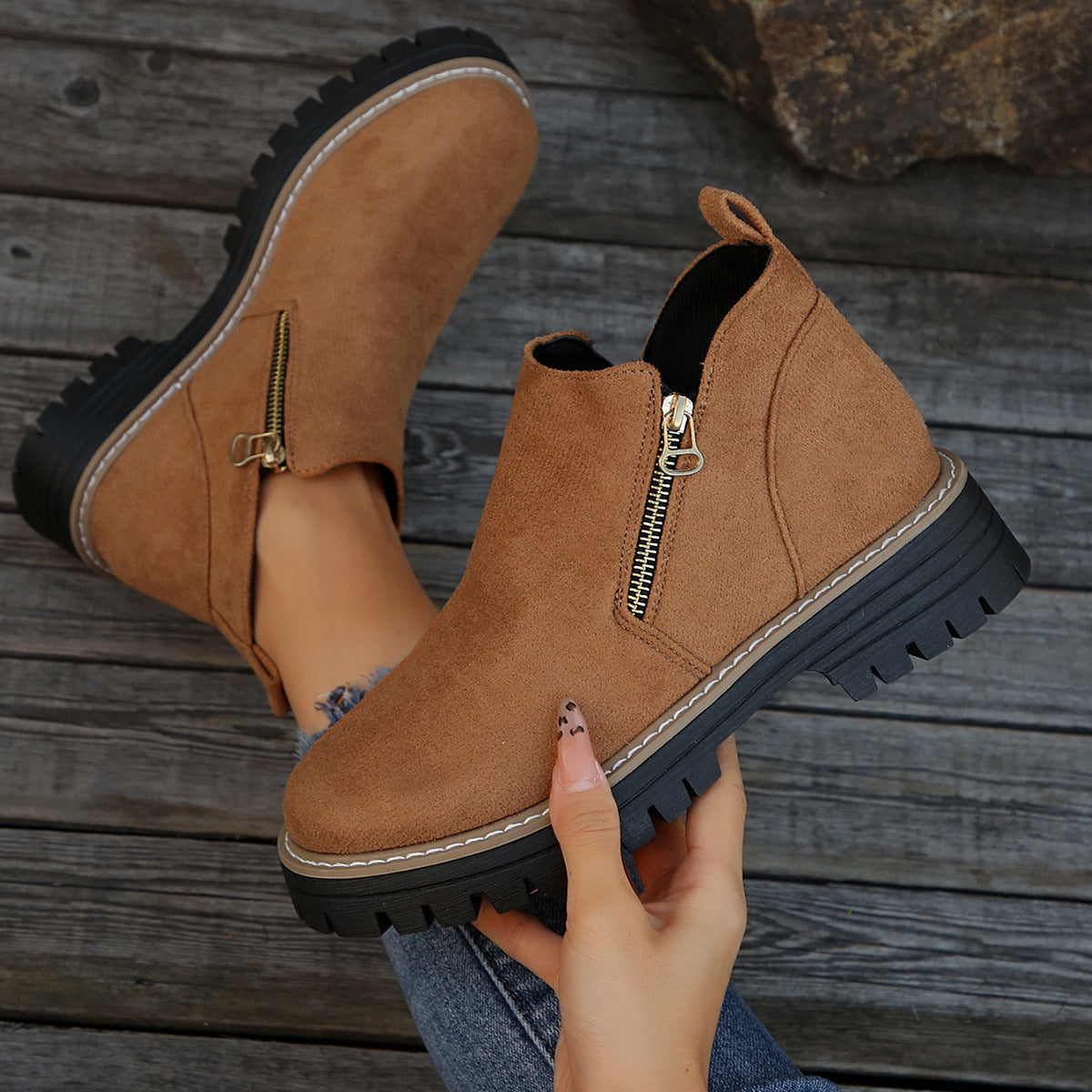 Sarah Express Suede Ankle Boots With Side Zipper