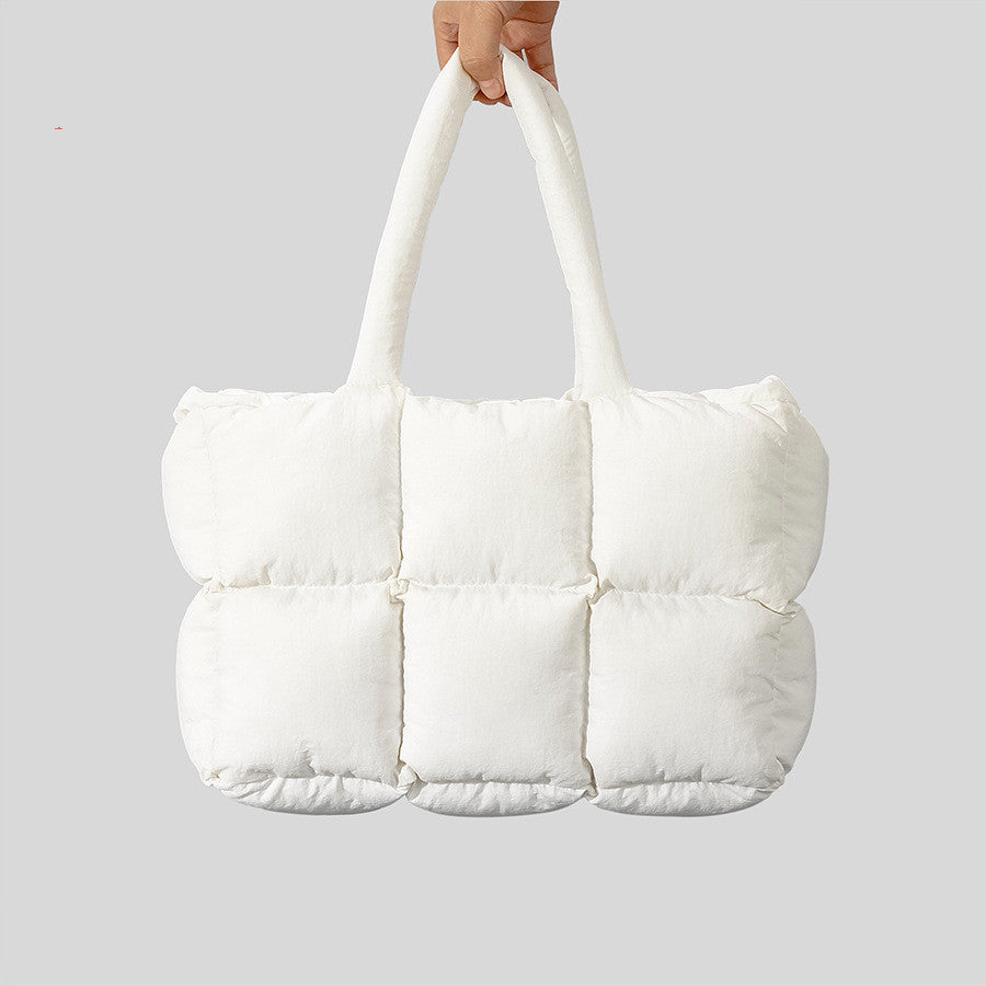 Sarah Express Plush Rhombus Quilted Soft Tote Bag White