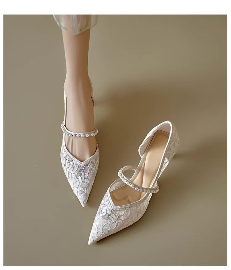 Sarah Express Beige Sequin Mesh Mary Jane Heels