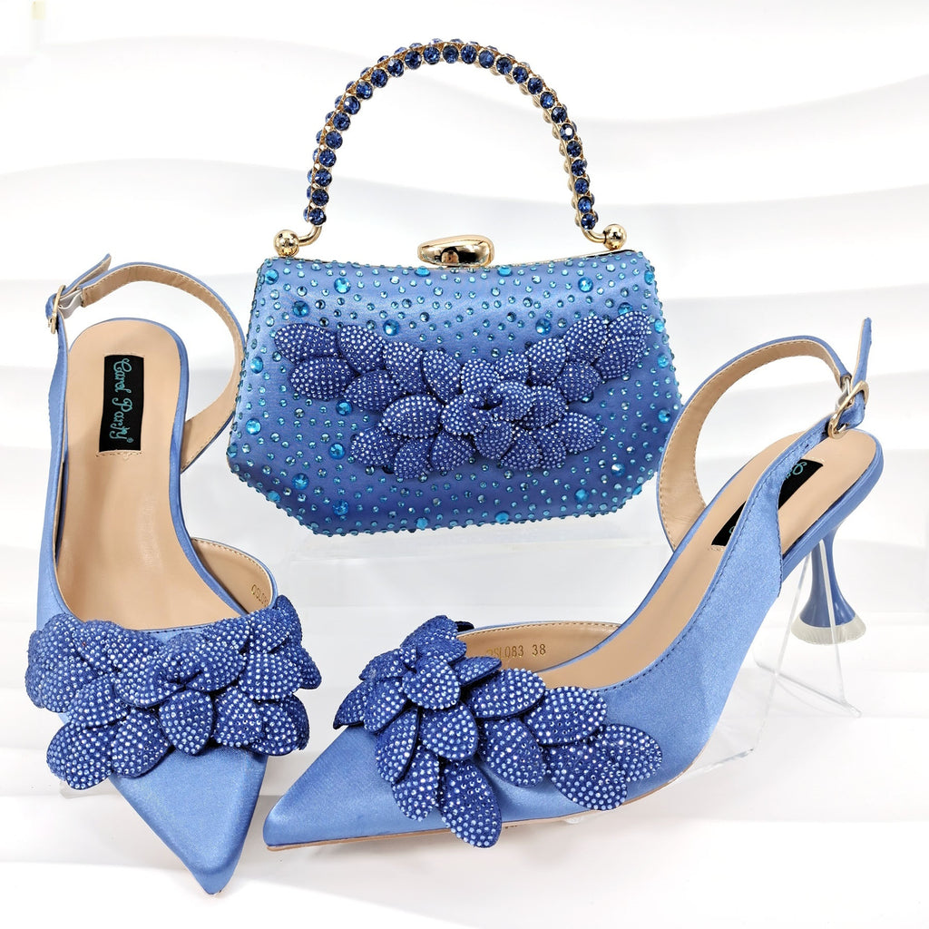Sarah Express Rhinestone Floral Party Heels and Bag Set