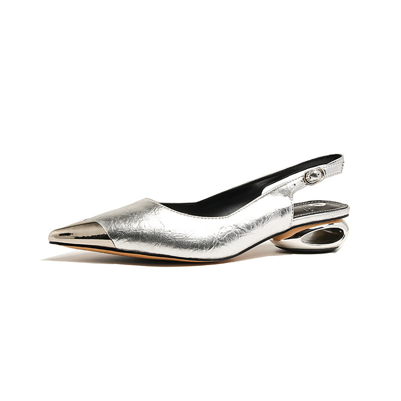 Sarah Express Pointed Toe Slingback Mid-Heel Pumps Silver