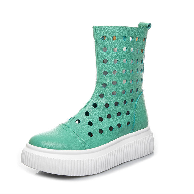 Sarah Express Breathable Cutout Platform Ankle Boots Green