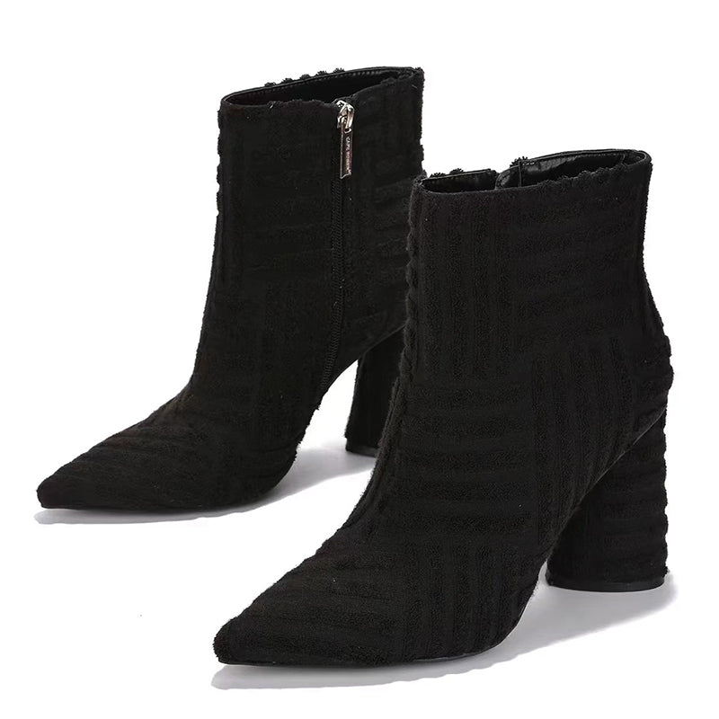Sarah Express Fashion Pointed Toe Heeled Ankle Boots