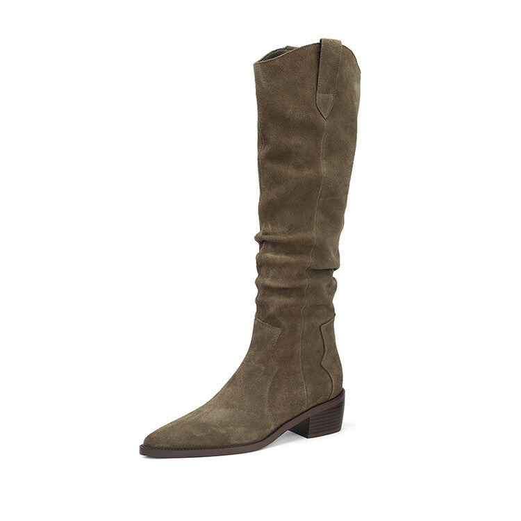 Sarah Express Pointed Toe Suede Knee High Boots