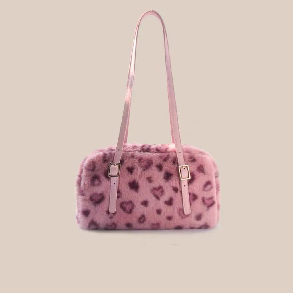 Sarah Express Plush Leopard Print Velvet Shoulder Tote