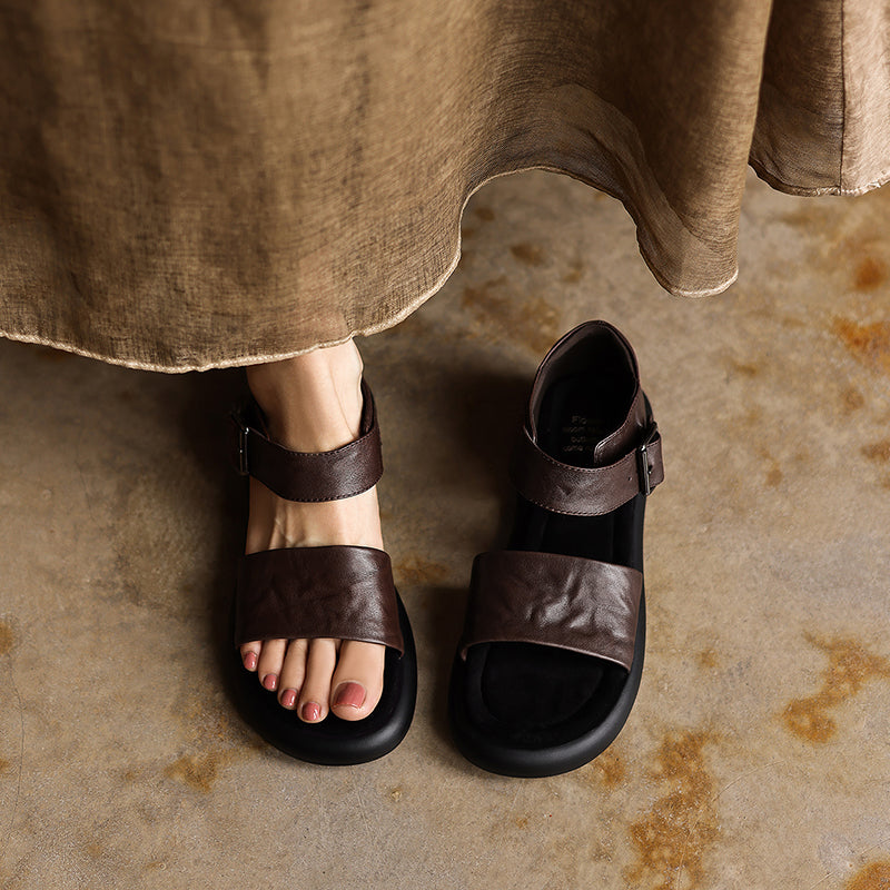 Sarah Express Washed Leather Two-Strap Platform Sandals