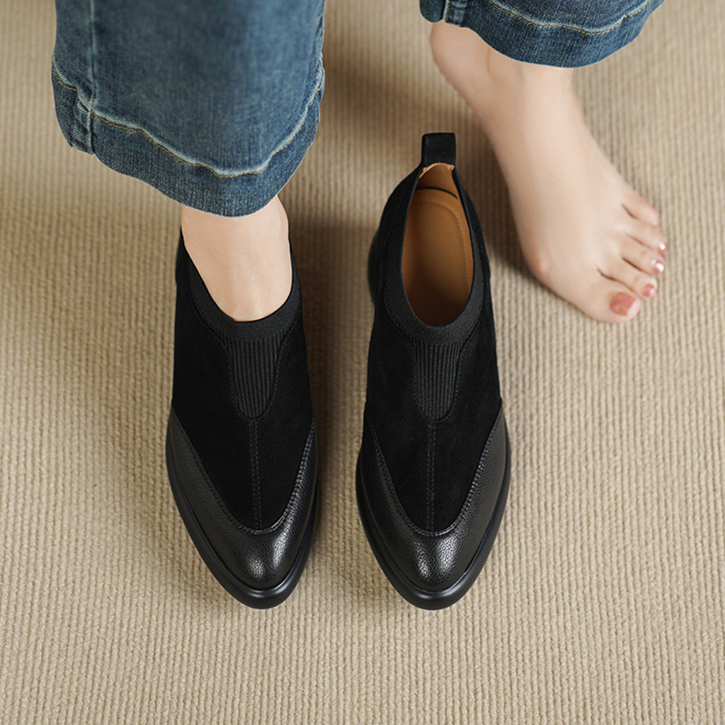 Sarah Express Suede Mary Jane Chunky Heel Pumps Black