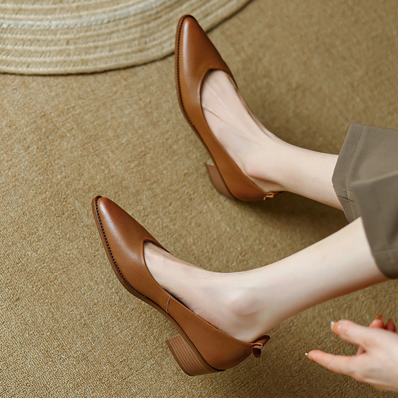Sarah Express Women's Sheepskin Pointed Toe Chunky Heels