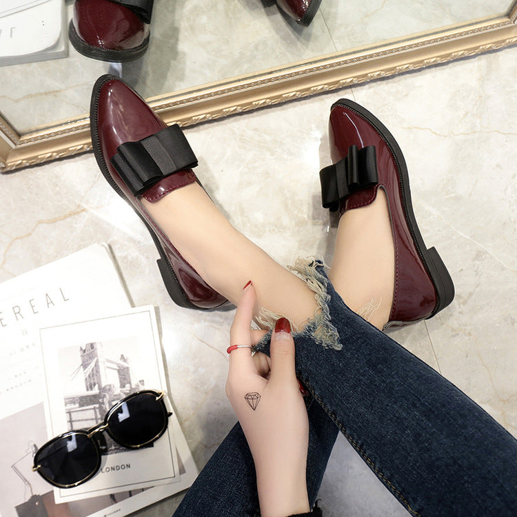 Sarah Express Bowtie Pointed Toe Patent Loafers Claret