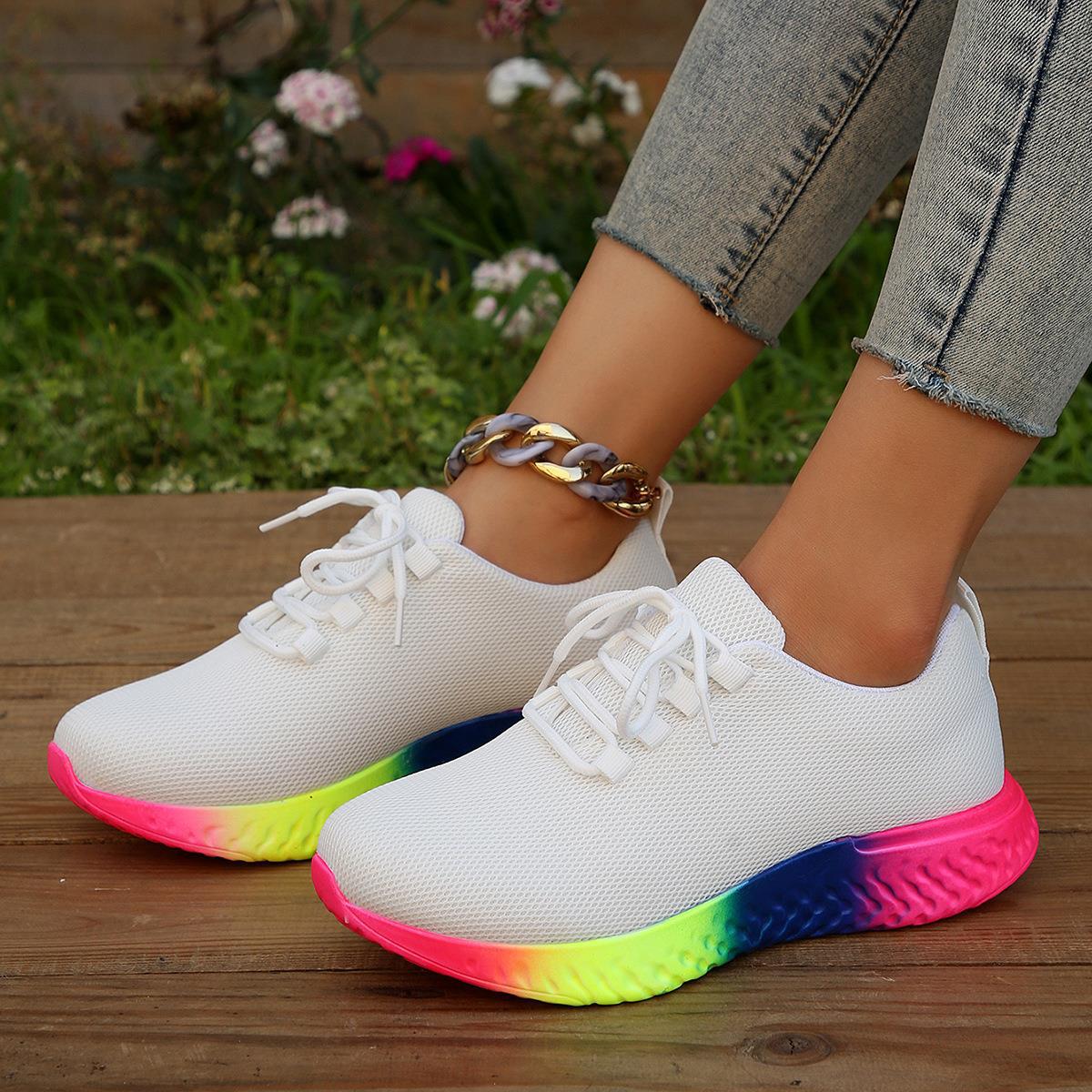 Sarah Express Rainbow Gradient Sole Lace Up Sneakers