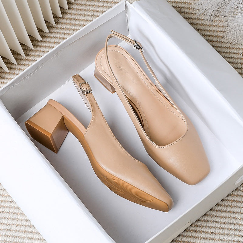 Sarah Express Square Toe Chunky Heel Buckle Sandals