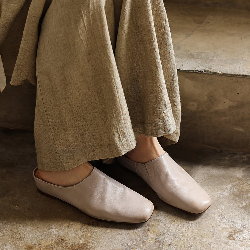 Sarah Express Handmade Waxed Sheepskin Ruched Mule Slides