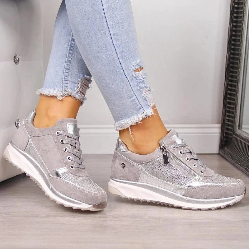 Sarah Express Women's Rhinestone Embellished Casual Platform Sneakers
